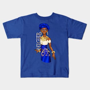 Black is Beautiful -Niger Melanin Girl in traditional outfit Kids T-Shirt